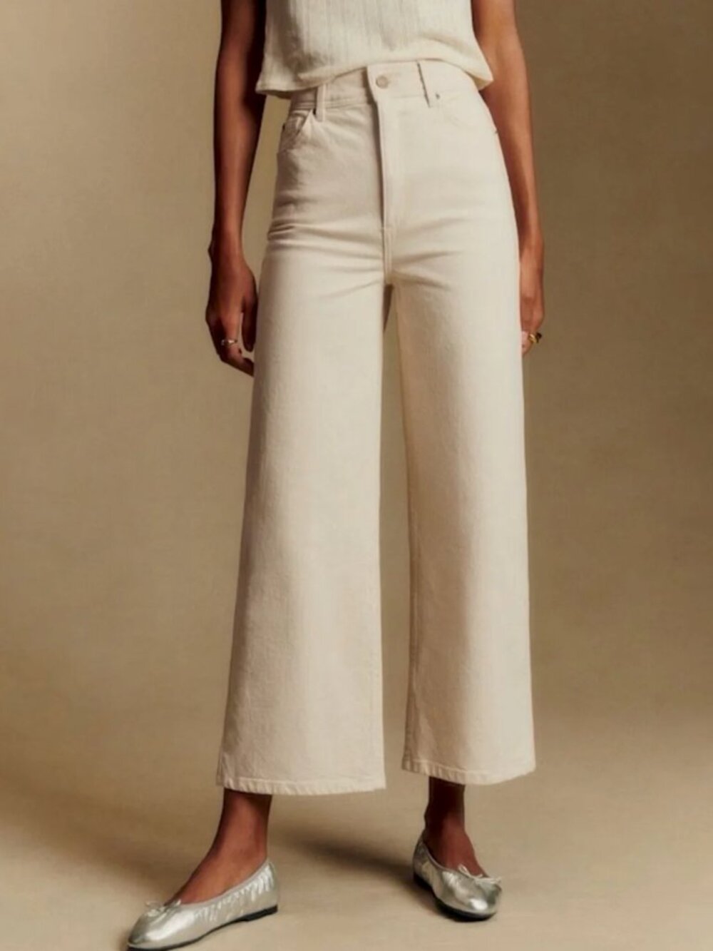 Sezane Le Crop High-Rise Wide-Leg Jeans in Ecru
